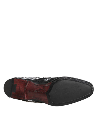 Black Silver Sequined Loafers Men Dress Shoes