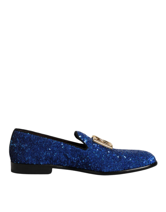 Blue Sequined Loafers Formal Dress Men Shoes