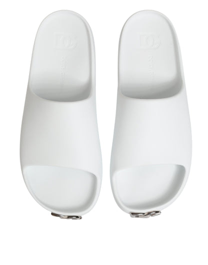 White Logo Slides Sandals Men Beachwear Shoes