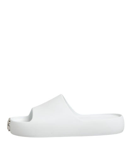 White Logo Slides Sandals Men Beachwear Shoes