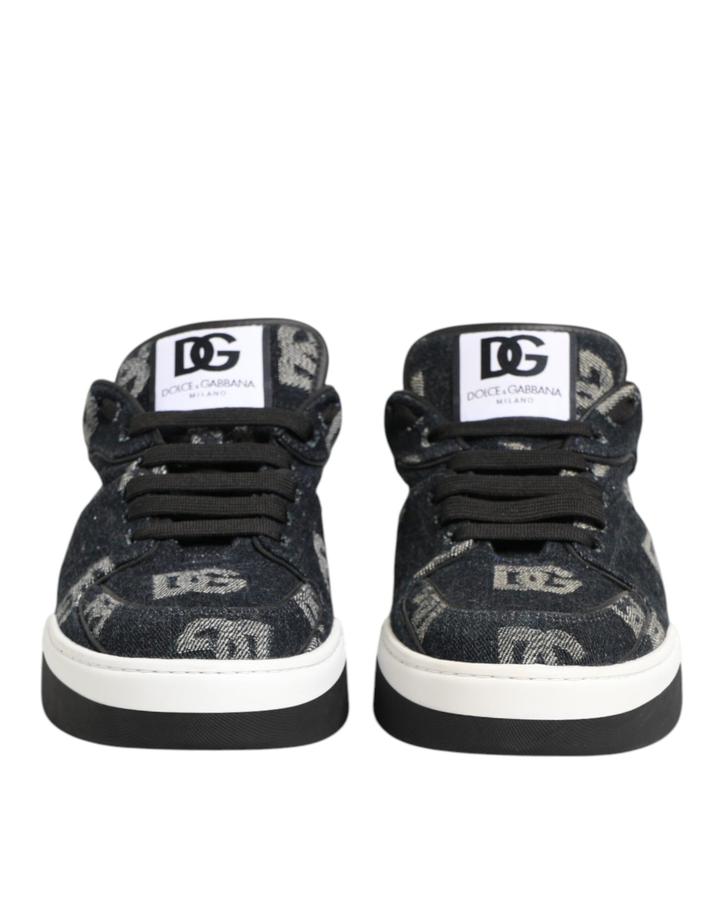 Blue Cotton Denim Logo Low Top Sneakers Shoes
