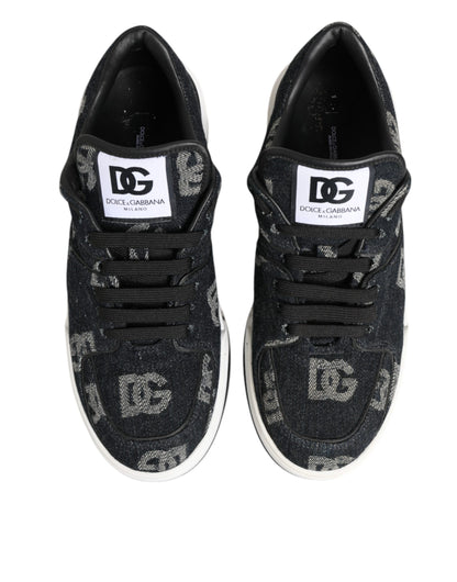 Blue Cotton Denim Logo Low Top Sneakers Shoes