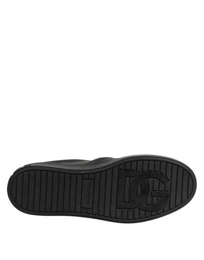 Black Leather Low Top Slip On Sneakers Shoes