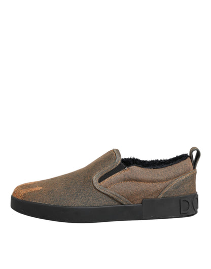 Brown Cotton Low Top Slip On Sneakers Shoes