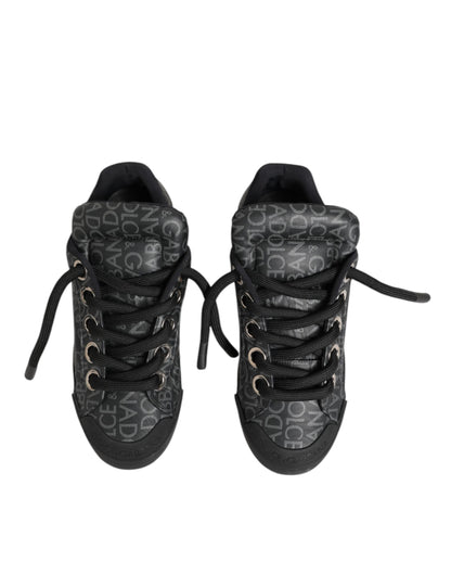 Black Cotton Denim Logo Low Top Sneakers  Shoes
