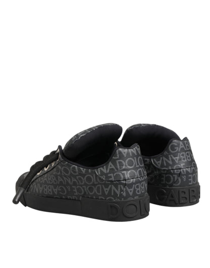 Black Cotton Denim Logo Low Top Sneakers  Shoes