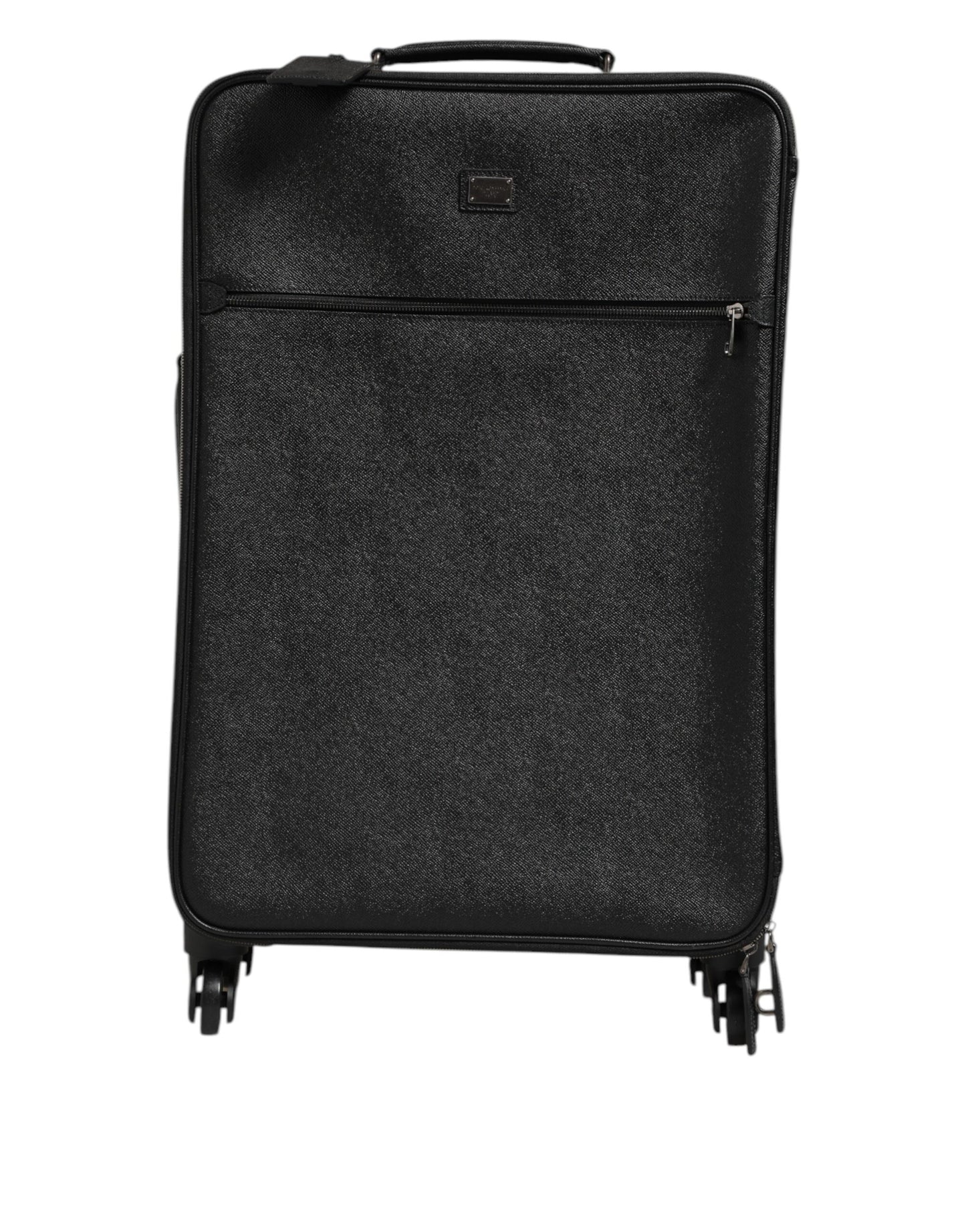 Gray Leather Logo Plaque Trolley Travel Wheel Men Suitcase Bag