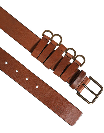 Brown Classic Gold Metal Logo Buckle Men Belt