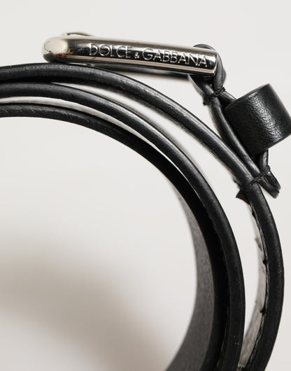Black Leather Classic Metal Logo Buckle Belt