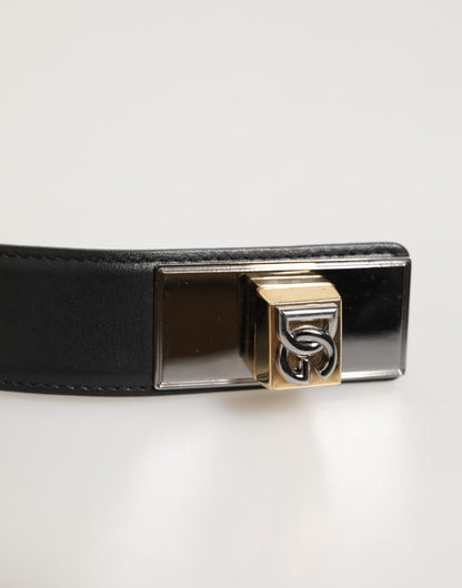 Black Leather Classic Metal Logo Buckle Belt