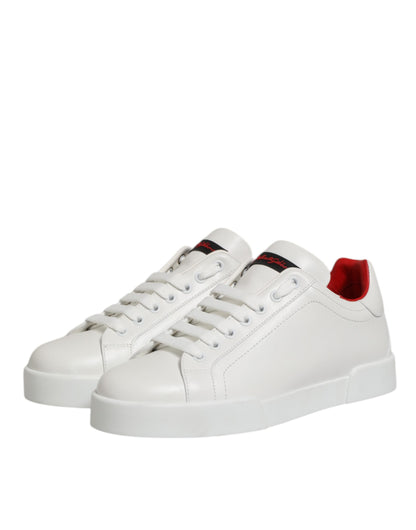 White Leather Lace Up Low Top Sneakers Shoes